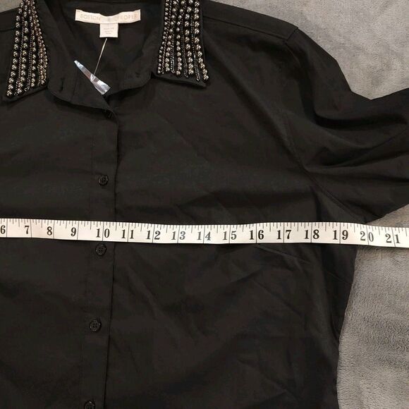 NWT Boston Proper Black Poplin Blouse Women's Sz 10 Silver Studded Collar Career - Picture 5 of 11